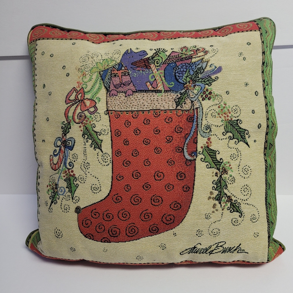 Laurel Burch Tapestry Throw Pillow Christmas Stocking, Cat & Friends pre-owned